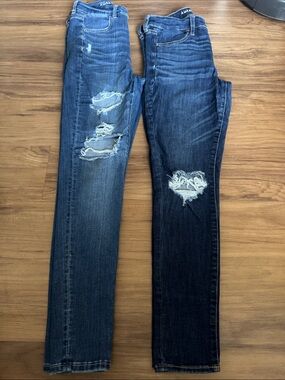 American Eagle Outfitters Dark Blue Distressed Skinny Jeans